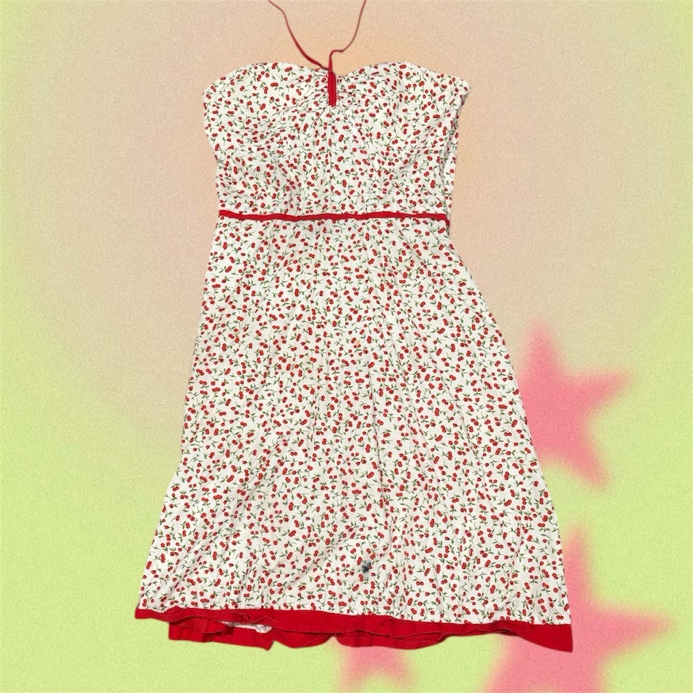 Red and white cherry sleeveless dress with tie around the neck